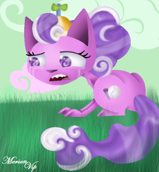 Size: 500x542 | Tagged: safe, artist:merienvip, character:screwball, cat, clothing, crying, hat, propeller hat, species swap, swirly eyes
