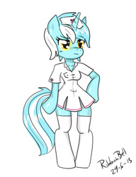 Size: 600x782 | Tagged: safe, artist:ribbonbell, character:lyra heartstrings, species:anthro, species:pony, species:unguligrade anthro, species:unicorn, clothing, female, nurse, solo