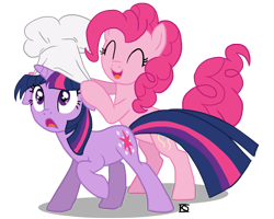 Size: 900x720 | Tagged: dead source, safe, artist:glamourkat, character:pinkie pie, character:twilight sparkle, character:twilight sparkle (unicorn), species:pony, species:unicorn, chef's hat, clothing, hat, simple background, transparent background