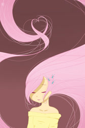 Size: 730x1095 | Tagged: safe, artist:liny-an, character:fluttershy, species:human, brown background, female, heart, humanized, simple background, solo