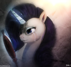 Size: 1024x968 | Tagged: safe, artist:tarantad0, character:rarity, species:pony, abstract background, crying, female, mare, mirror, solo