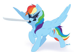Size: 1200x852 | Tagged: dead source, safe, artist:maim, character:rainbow dash, dirk strider, female, homestuck, katana, mouth hold, solo, sword, weapon