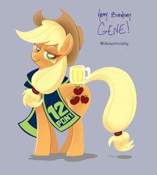 Size: 894x1000 | Tagged: safe, artist:deeptriviality, character:applejack, bedroom eyes, cider, female, looking at you, smiling, solo