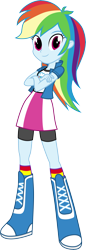 Size: 4209x12280 | Tagged: safe, artist:starbolt-81, character:rainbow dash, my little pony:equestria girls, .ai available, absurd resolution, adobe illustrator, boots, clothing, crossed arms, female, looking at you, simple background, skirt, solo, transparent background, vector