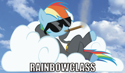 Size: 900x527 | Tagged: safe, artist:dethlunchies, character:rainbow dash, awesome, cigar, classy, clothing, rainbow dash always dresses in style, smoking, suit, sunglasses, swag, tuxedo