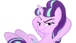Size: 2120x1192 | Tagged: safe, artist:breezyblueyt, character:starlight glimmer, episode:the cutie re-mark, crossed legs, female, hooves behind head, leaning, offscreen character, s5 starlight, simple background, sitting, smirk, smug, smugface, smuglight glimmer, solo, that was fast, transparent background, vector, welcome home twilight