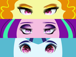 Size: 1024x772 | Tagged: safe, artist:petalierre, character:adagio dazzle, character:aria blaze, character:sonata dusk, my little pony:equestria girls, close-up, eyes, persona eyes, the dazzlings, wingding eyes