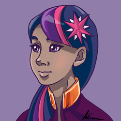 Size: 600x600 | Tagged: safe, artist:alienfirst, character:twilight sparkle, species:human, bust, female, humanized, indian, portrait, simple background, solo