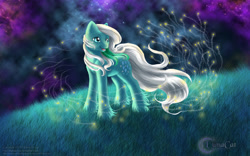 Size: 1024x640 | Tagged: safe, artist:flyingpony, character:ice crystal, g1, aurora borealis, female, firefly, ice crystal, night, solo