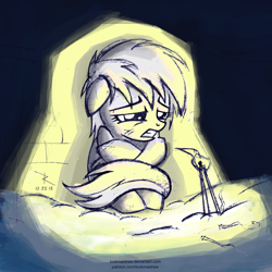 Size: 2000x2000 | Tagged: safe, artist:lookmaidrew, species:pony, cold, colored sketch, hans christian andersen, matches, ponified, sad, solo, the little match girl