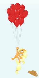 Size: 1500x3000 | Tagged: safe, artist:howlsinthedistance, character:applejack, applejack's hat, balloon, clothing, female, hat, solo, suspended