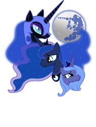 Size: 2400x3200 | Tagged: safe, artist:sirhcx, character:nightmare moon, character:princess luna, duality, lunar trinity, mare in the moon, moon, s1 luna, three wolf moon