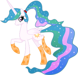 Size: 878x845 | Tagged: safe, artist:voaxmasterspydre, character:princess celestia, species:alicorn, species:pony, alternate hairstyle, clothing, cute, cutelestia, female, lidded eyes, looking back, mare, open mouth, ponytail, raised hoof, raised leg, simple background, smiling, socks, solo, transparent background, vector