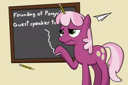 Size: 2500x1666 | Tagged: safe, artist:friendshipismetal777, character:cheerilee, annoyed, chalk, chalkboard, cheerilee is unamused, frown, paper airplane, pencil, unamused, unhappy