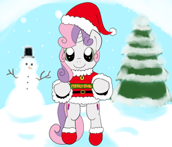 Size: 3500x3000 | Tagged: safe, artist:periodicbrony, character:sweetie belle, species:pony, bipedal, both cutie marks, christmas, clothing, cutie mark, female, filly, santa costume, snowman, solo, the cmc's cutie marks