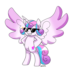 Size: 1500x1500 | Tagged: safe, artist:zoruanna, character:princess flurry heart, species:alicorn, species:pony, spoiler:s06, bipedal, cutie mark, deal with it, female, grin, older, simple background, solo, sunglasses, white background