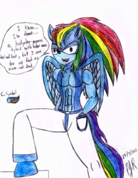 Size: 609x783 | Tagged: safe, artist:teamavalanchemember2, oc, oc:icarus, parent:rainbow dash, parent:sonic the hedgehog, species:anthro, abomination, background pony strikes again, crossover, crossover shipping, hybrid, kill it, offspring, parents:sonicdash