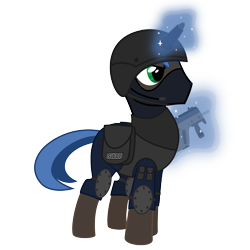 Size: 3000x3000 | Tagged: safe, artist:mahaugher, species:pony, species:unicorn, magic, ponified, simple background, solo, swat, transparent background, weapon