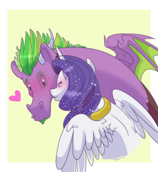 Size: 1024x1117 | Tagged: safe, artist:craftedfun3, character:rarity, character:spike, species:alicorn, species:draconequus, species:pony, ship:sparity, draconequified, female, male, princess rarity, race swap, raricorn, shipping, species swap, straight, winged spike
