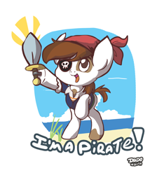 Size: 728x779 | Tagged: safe, artist:lionalliance, character:pipsqueak, clothing, costume, eyepatch, male, pirate, solo, sword, weapon
