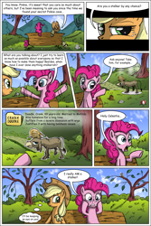 Size: 4190x6273 | Tagged: safe, artist:darkcollaboration, artist:galgannet, artist:lookmaidrew, artist:yutel-chan, character:applejack, character:cranky doodle donkey, character:pinkie pie, species:donkey, absurd resolution, comic, i can't believe it's not idw, stalker