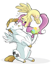 Size: 1024x1280 | Tagged: safe, artist:craftedfun3, character:bulk biceps, character:fluttershy, ship:flutterbulk, angry, female, food, ice cream, male, mood swing, preggoshy, pregnant, sensibly-proportioned pregnancy, shipping, straight