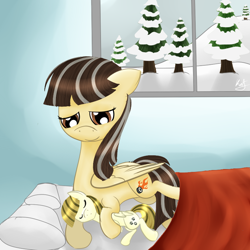 Size: 800x800 | Tagged: safe, artist:catopia26, character:wild fire, character:zipporwhill, bed, mother and daughter, winter