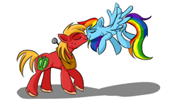 Size: 1024x576 | Tagged: safe, artist:mcwhale4, character:big mcintosh, character:rainbow dash, species:earth pony, species:pony, ship:rainbowmac, male, nuzzling, shipping, snuggling, stallion, straight