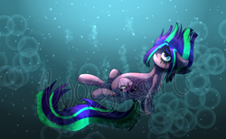 Size: 2600x1600 | Tagged: safe, artist:woogiegirl, character:aria blaze, female, ponified, sad, solo, spiders and magic iv: the fall of spider-mane, tragic, underwater, watermark
