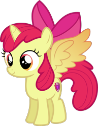 Size: 2921x3787 | Tagged: safe, artist:kimberlythehedgie, character:apple bloom, species:alicorn, species:pony, alicornified, bloomicorn, colored wings, cutie mark, female, filly, gradient wings, race swap, simple background, solo, the cmc's cutie marks, transparent background, vector, xk-class end-of-the-world scenario