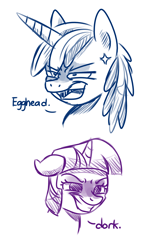 Size: 850x1400 | Tagged: safe, artist:zoruanna, character:shining armor, character:twilight sparkle, angry, brother and sister, cross-popping veins, dialogue, dork, egghead, female, insult, irritated, male, open mouth, sibling rivalry, siblings