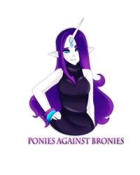 Size: 1280x1600 | Tagged: safe, artist:kronilix, character:rarity, species:human, anti-brony, elf ears, female, horned humanization, humanized, looking at you, mouthpiece, op is a duck, pony coloring, solo