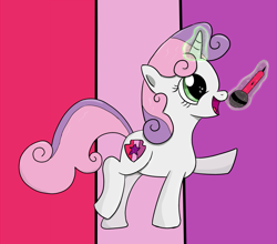 Size: 2381x2100 | Tagged: safe, artist:darelith, character:sweetie belle, backwards cutie mark, colored sketch, cutie mark, female, magic, microphone, open mouth, singing, solo, the cmc's cutie marks