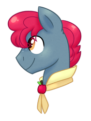 Size: 600x800 | Tagged: safe, artist:caballerial, character:apple split, species:pony, apple family member, bust, collar, colored pupils, freckles, male, portrait, profile, smiling, solo