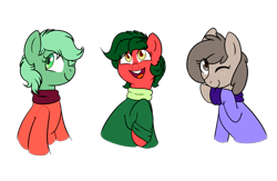 Size: 2227x1449 | Tagged: safe, artist:caballerial, oc, oc only, oc:apple, oc:grass, oc:stone, pony town, bust, colored pupils, one eye closed, smiling, wink, wives