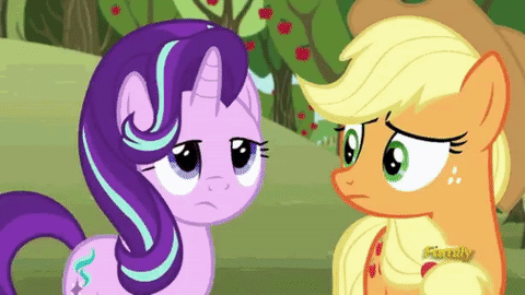 Size: 480x270 | Tagged: safe, artist:wheredamaresat, edit, edited screencap, screencap, character:applejack, character:big mcintosh, character:starlight glimmer, species:earth pony, species:pony, episode:no second prances, g4, my little pony: friendship is magic, animated, corrupted, datamosh, discovery family logo, drugged, force feeding, frown, glitch art, grin, magic, male, open mouth, smiling, smirk, stallion, tripping, trippy, vlc, wide eyes