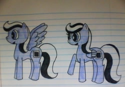 Size: 640x446 | Tagged: safe, artist:lorettafox, oc, oc only, oc:photogenic, species:pegasus, species:pony, lined paper, traditional art