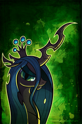 Size: 631x947 | Tagged: safe, artist:bigponymac, character:queen chrysalis, species:changeling, bust, changeling queen, female, lidded eyes, portrait, quadrupedal, solo