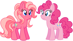 Size: 1169x660 | Tagged: safe, artist:heartinarosebud, character:pinkie pie, character:pinkie pie (g3), g3, g3 to g4, generation leap, generational ponidox, ponidox, self ponidox, simple background, white background