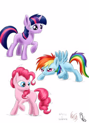 Size: 1662x2290 | Tagged: safe, artist:ravenousdrake, character:pinkie pie, character:rainbow dash, character:twilight sparkle, blank flank, filly, younger