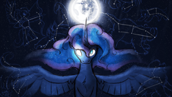 Size: 4000x2250 | Tagged: safe, artist:dragonwolfrooke, character:princess luna, constellation, looking at you, mare in the moon, moon, stars