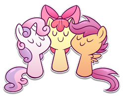 Size: 600x472 | Tagged: safe, artist:ufocookiez, character:apple bloom, character:scootaloo, character:sweetie belle, species:earth pony, species:pegasus, species:pony, species:unicorn, cutie mark crusaders, eyes closed, female, filly, simple background, smiling, transparent background
