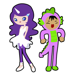 Size: 1528x1528 | Tagged: safe, artist:princesschuchi, character:rarity, character:spike, costume, horned humanization, humanized, skinny