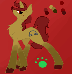Size: 879x910 | Tagged: safe, artist:vorian caverns, oc, oc only, species:pony, species:unicorn, color palette, freckles, red background, red eyes, shackles, simple background, solo