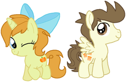 Size: 745x484 | Tagged: safe, artist:heartinarosebud, character:pound cake, character:pumpkin cake, species:pegasus, species:pony, species:unicorn, episode:baby cakes, g4, my little pony: friendship is magic, bow, colt, female, filly, hair bow, implied pound cake, male, older, older pumpkin cake, one eye closed, twins, wink