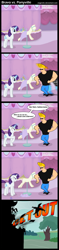 Size: 700x2974 | Tagged: safe, artist:angerelic, character:rarity, species:human, species:pony, species:unicorn, angry, bravo vs. ponyville, carousel boutique, comic, crossover, female, human male, johnny bravo, male, mannequin, mare, sewing