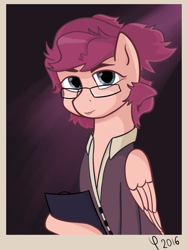 Size: 3000x4000 | Tagged: safe, artist:phi, oc, oc only, species:pegasus, species:pony, clothing, cosplay, costume, crossover, glasses, miss pauling, simple background, solo, team fortress 2