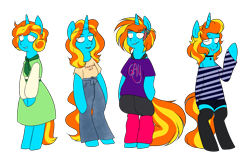 Size: 4521x2913 | Tagged: safe, artist:caballerial, oc, oc only, oc:kumquat, species:pony, species:unicorn, '90s, 60s, 70s, 80s, choker, clothing, hairstyle, leg warmers, simple background, socks, standing, teeth, transparent background