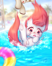 Size: 600x750 | Tagged: safe, artist:catmag, oc, oc only, species:pegasus, species:pony, species:unicorn, chibi, crying, falling, floaty, inner tube, water
