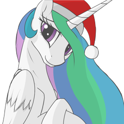 Size: 1570x1570 | Tagged: safe, artist:vinaramic, character:princess celestia, species:alicorn, species:pony, clothing, cute, cutelestia, female, hat, looking at you, mare, santa hat, simple background, smiling, solo, transparent background